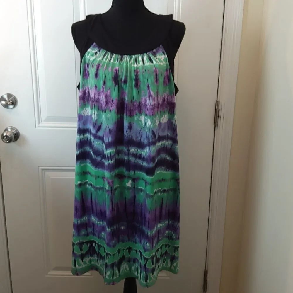 New directions purple and green sleeveless dress
